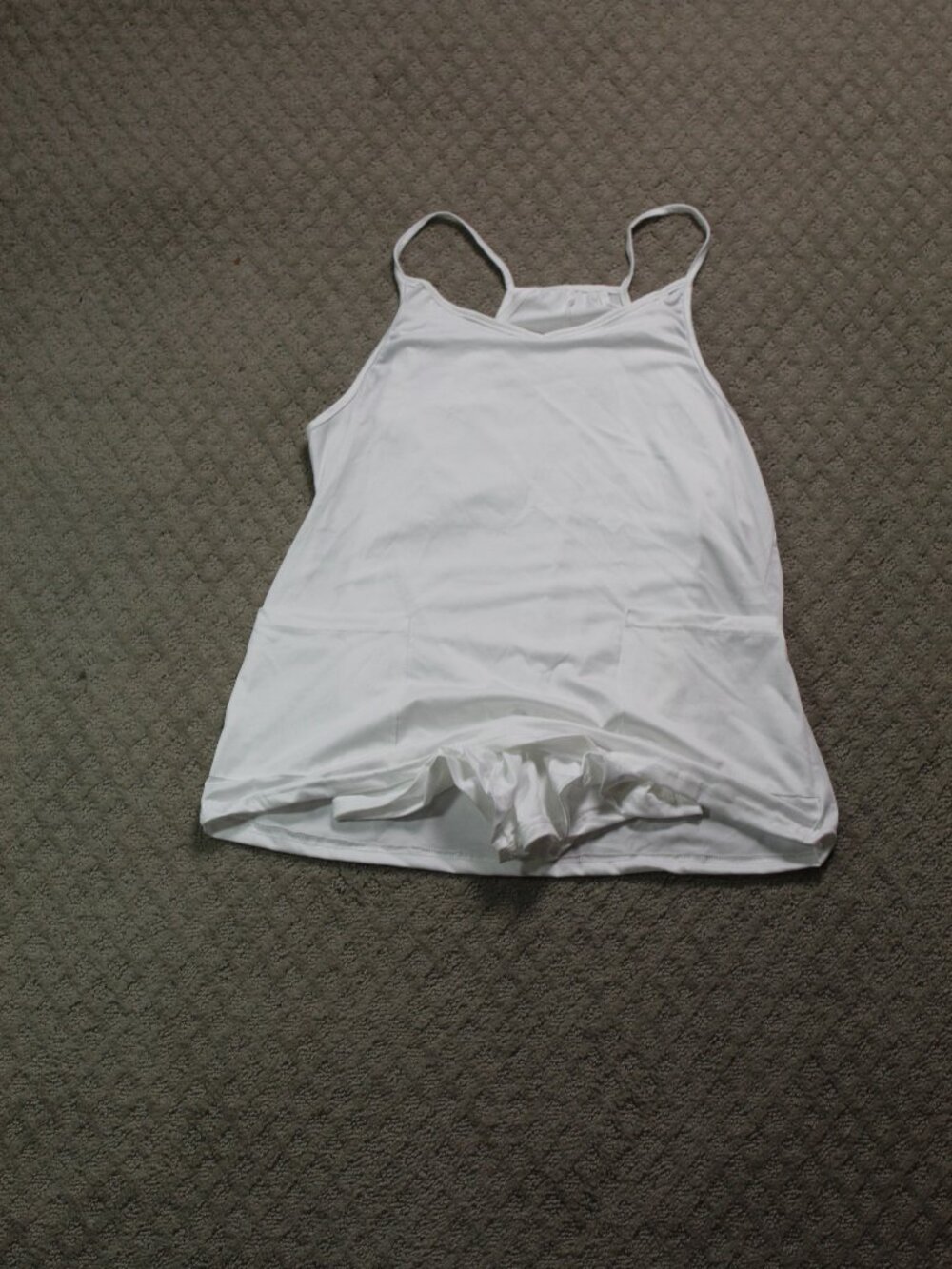 Women's White Size M One-Piece Shorts Jumper Pockets Fully Lined Spaghetti Strap
